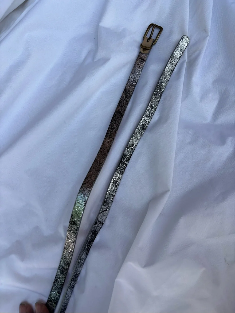 J Crew Silver Skinny Genuine Leather Belt | Small - Picture 2 of 4